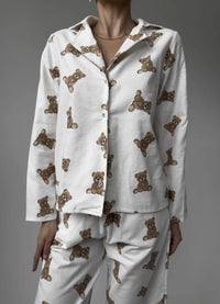 TEDDY FLANNEL WOMEN'S COTTON PAJAMA, WHITE