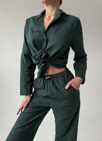 TIANA FLANNEL POLKA DOTS WOMEN'S PAJAMA, GREEN
