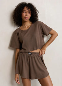 JUDY WOMEN`S PAJAMAS WITH T-SHIRT, BROWN