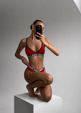 DI HELEN RUFFLE WOMEN'S UNDERWEAR SET, RED