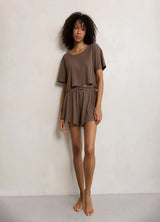 JUDY WOMEN`S PAJAMAS WITH T-SHIRT, BROWN