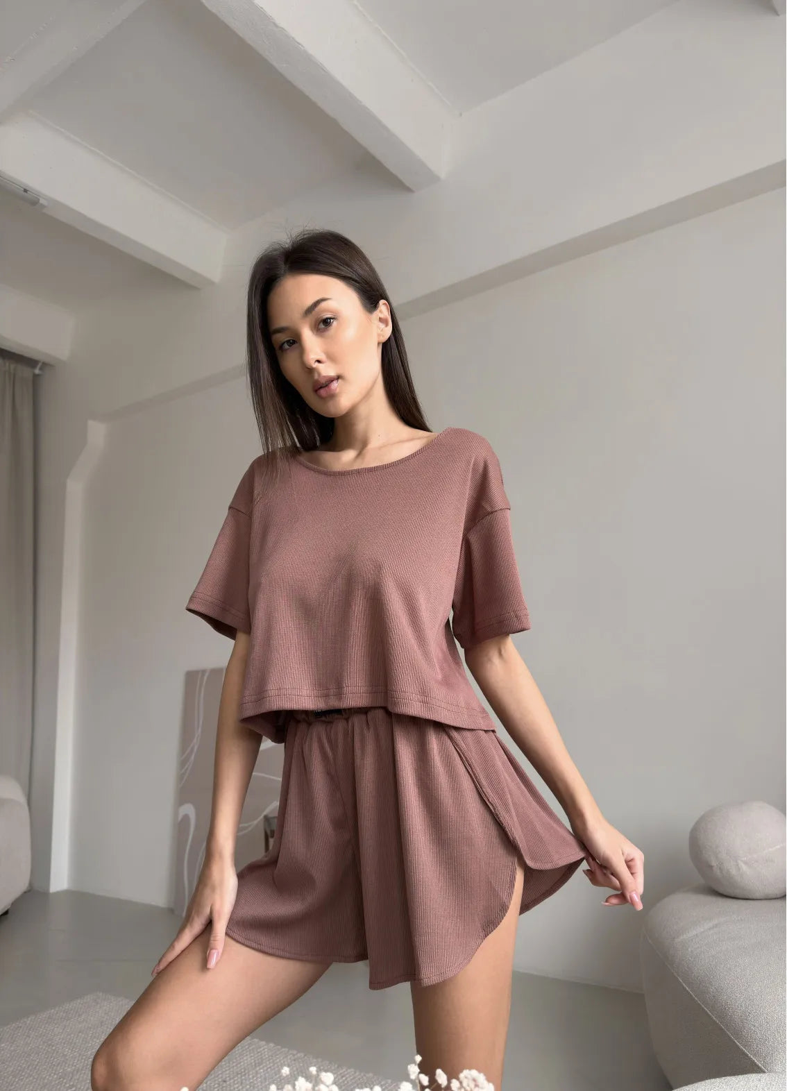 JUDY WOMEN`S PAJAMAS WITH T-SHIRT, CAPPUCCINO