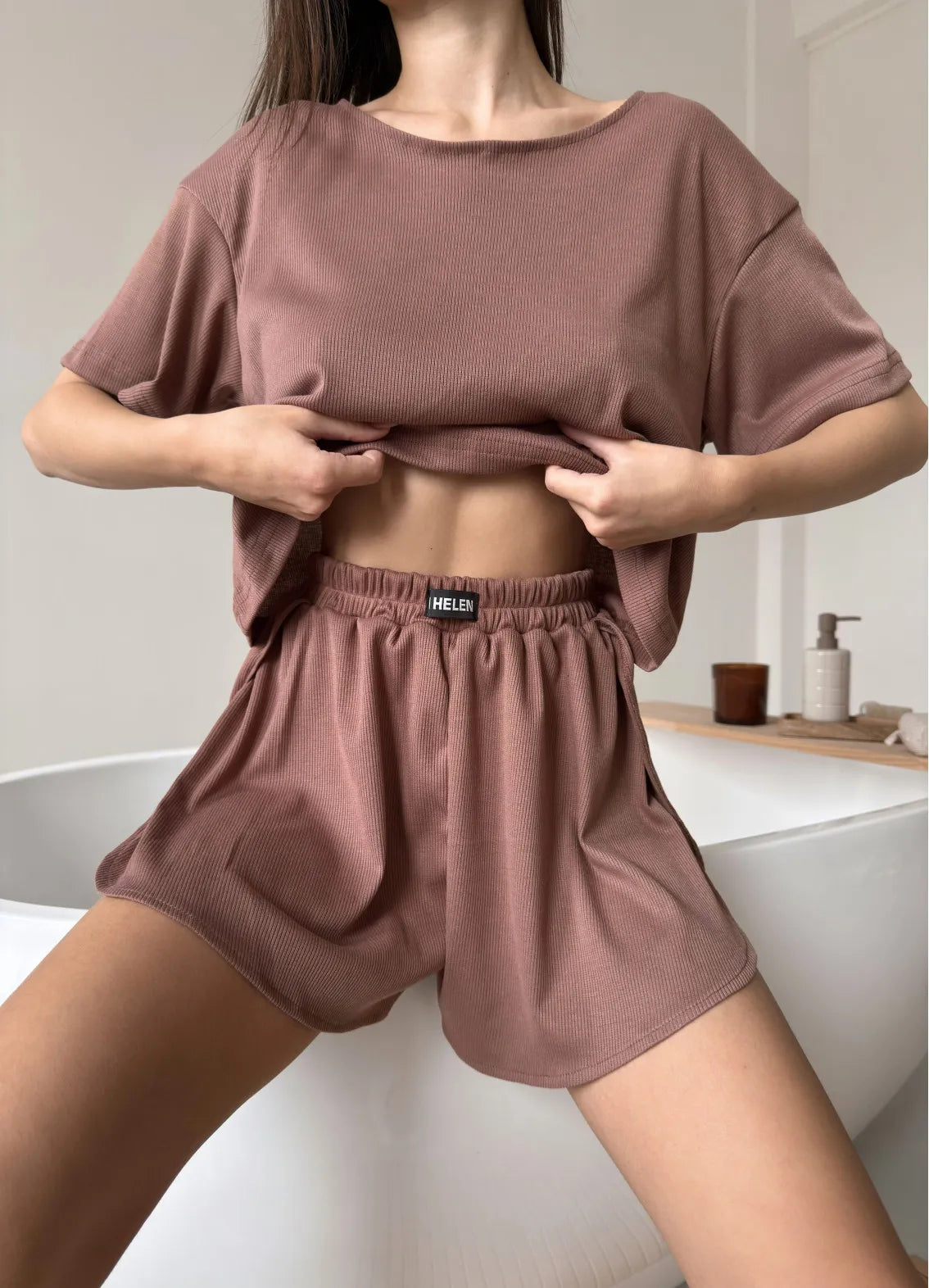 JUDY WOMEN`S PAJAMAS WITH T-SHIRT, CAPPUCCINO