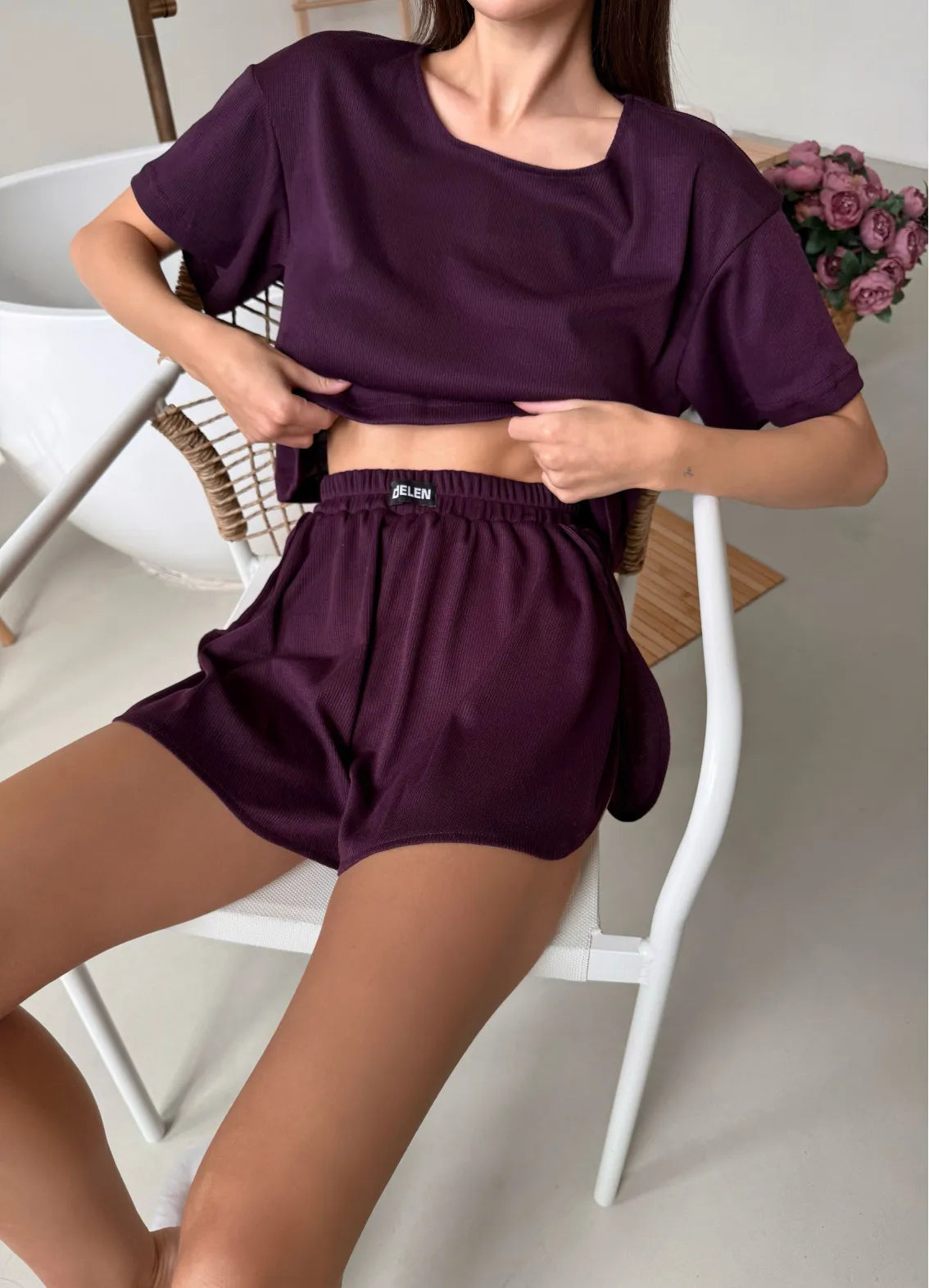JUDY WOMEN`S PAJAMAS WITH T-SHIRT, DARK LILAC