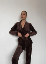 AURA WOMEN'S COTTON PAJAMAS, BROWN