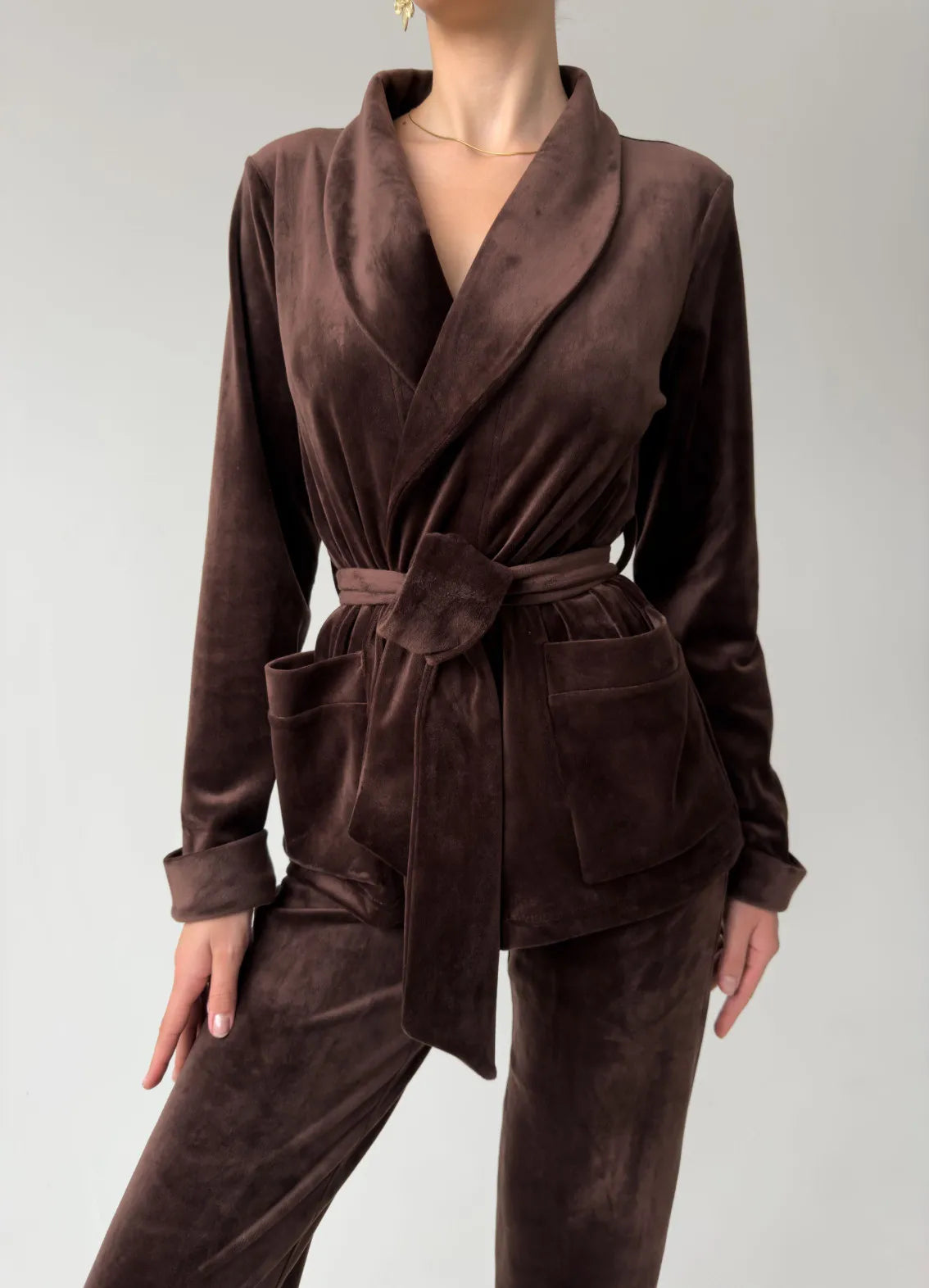 AURA WOMEN'S COTTON PAJAMAS, BROWN