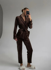 AURA WOMEN'S COTTON PAJAMAS, BROWN