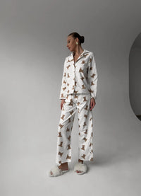 TEDDY FLANNEL WOMEN'S COTTON PAJAMA, WHITE