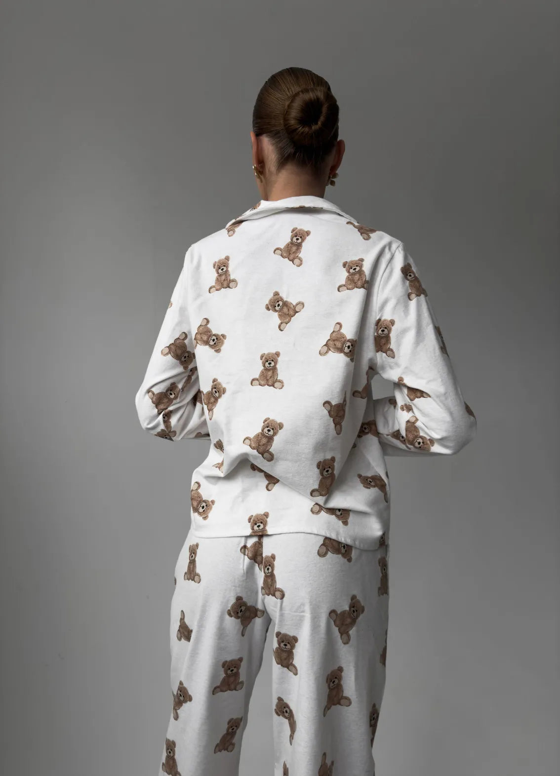 TEDDY FLANNEL WOMEN'S COTTON PAJAMA, WHITE