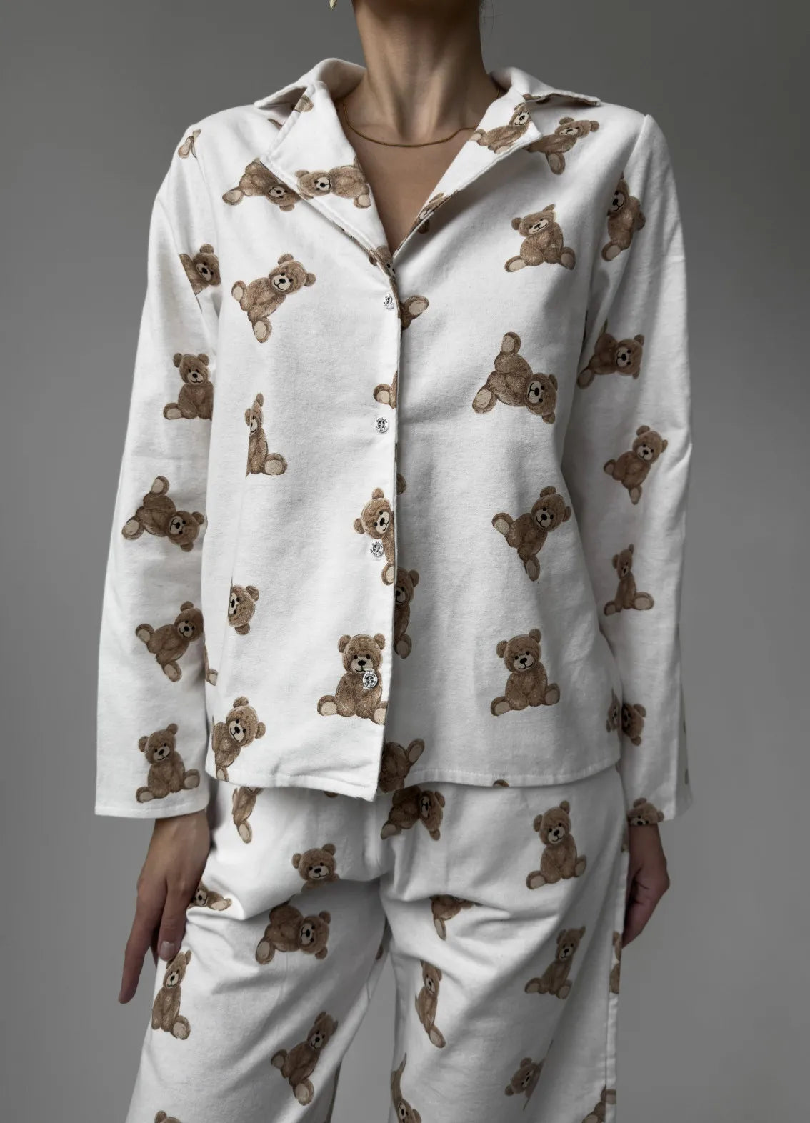 TEDDY FLANNEL WOMEN'S COTTON PAJAMA, WHITE