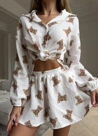 TEDDY MUSLIN WOMEN'S PAJAMA, WHITE