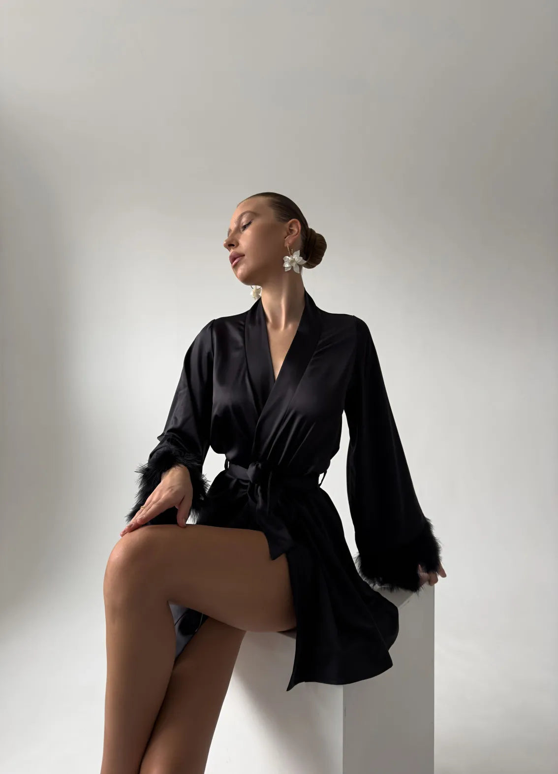 IRIS WOMENS BATHROBE, BLACK