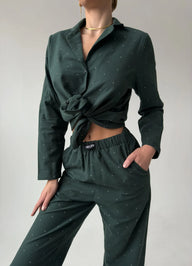 TIANA FLANNEL POLKA DOTS WOMEN'S PAJAMA, GREEN
