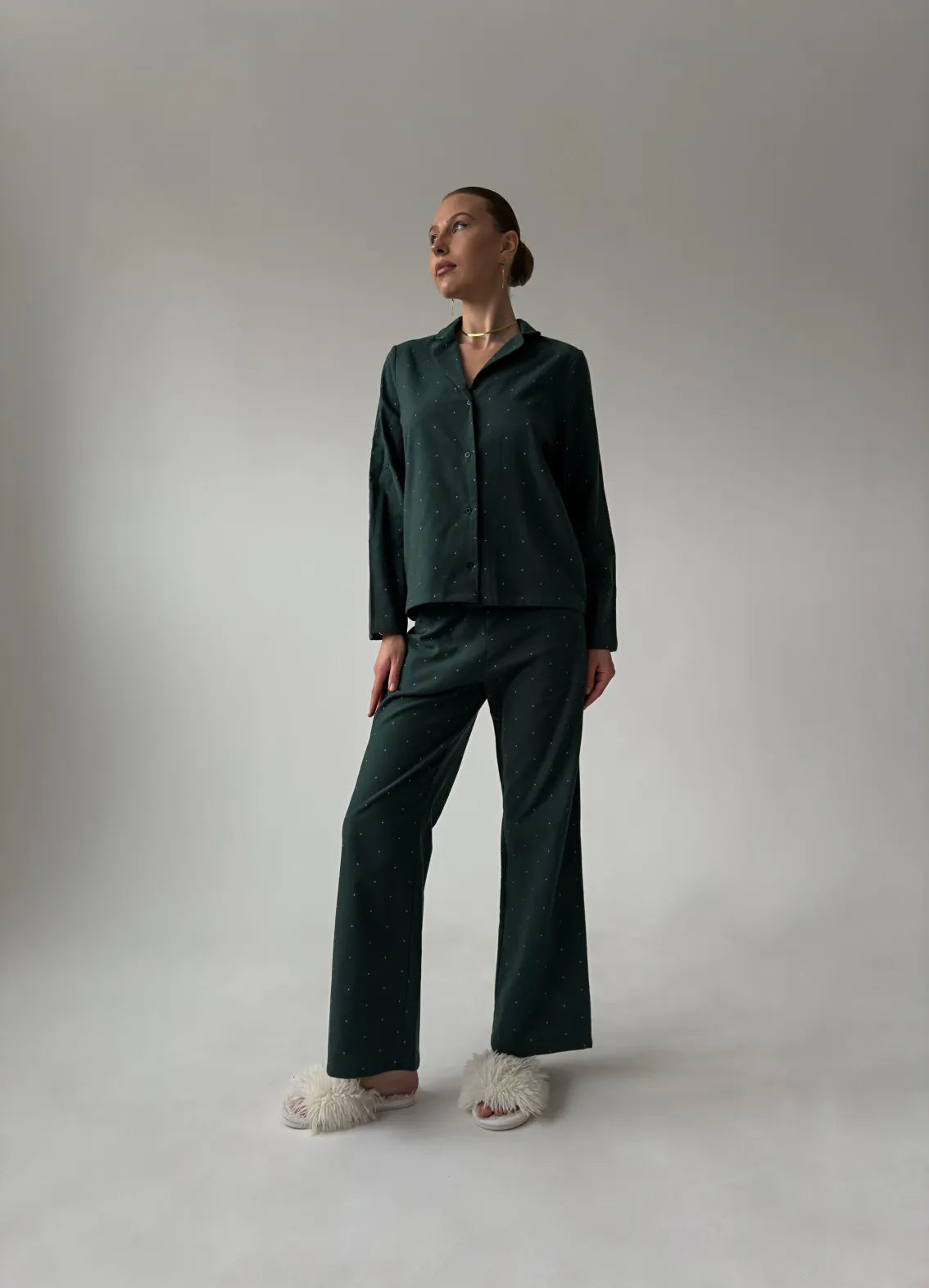 TIANA FLANNEL POLKA DOTS WOMEN'S PAJAMA, GREEN