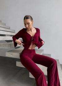 MEL WOMEN'S PAJAMA, BURGUNDY
