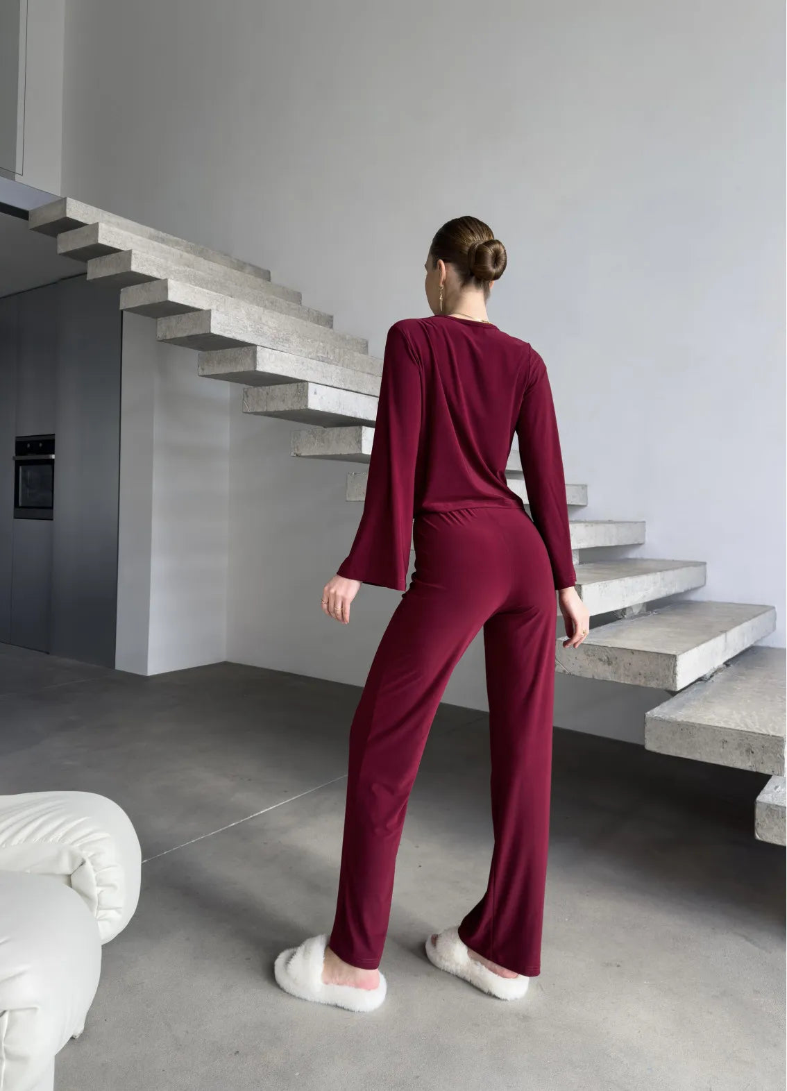 MEL WOMEN'S PAJAMA, BURGUNDY