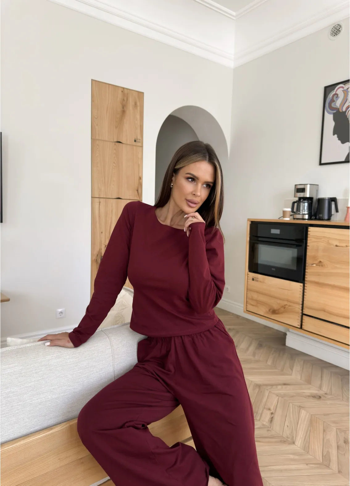 AZIZA WOMEN`S PAJAMAS, BURGUNDY