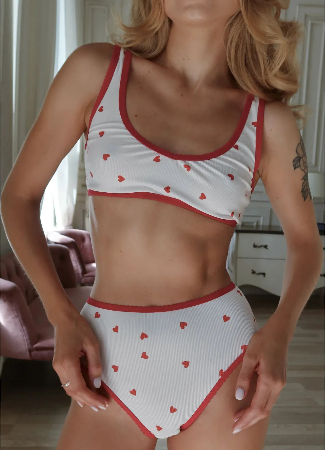 ILARIA WOMEN`S UNDERWEAR SET, RED-WHITE